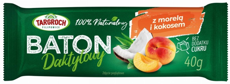 Zdrowy Baton Daktylowy z Kokosem i Morelami Energia z Natury 40g TARGROCH