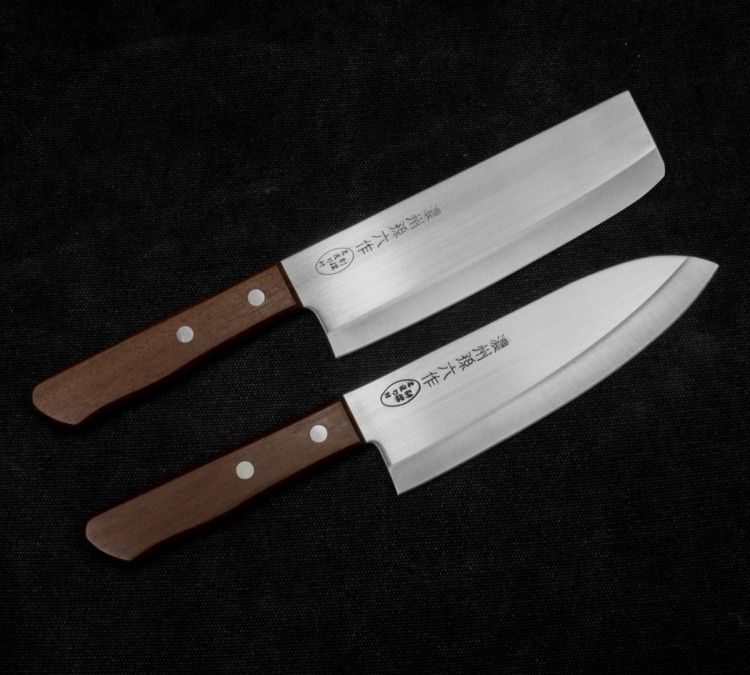 Satake Tomoko 420J2 Japoński Zestaw Nóż Santoku 17cm i Nakiri 16cm w Etui