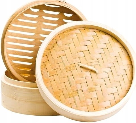 Parownik Parowar Bambusowy Okrągły Koszyk Kosz Do Parowania 2 Poziomy 20cm EMRO AZIATICA