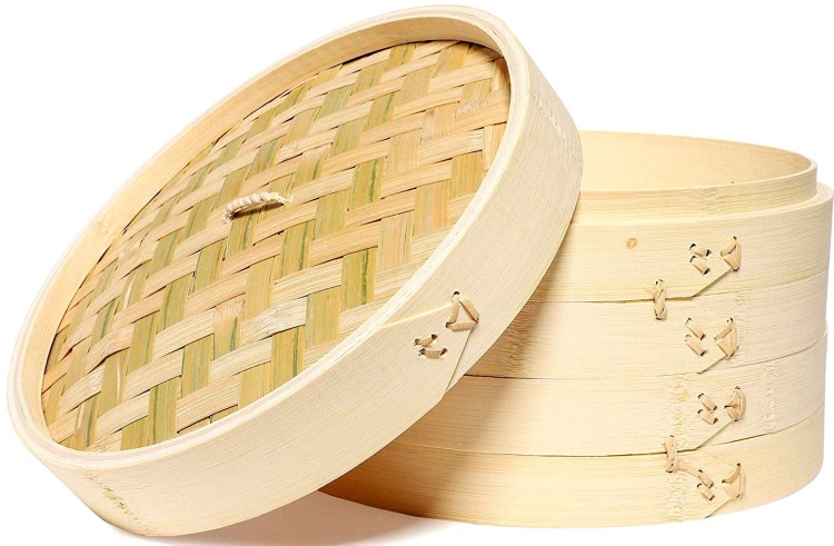 Parownik Parowar Bambusowy Okrągły Koszyk Kosz Do Parowania 2 Poziomy 25cm EMRO AZIATICA