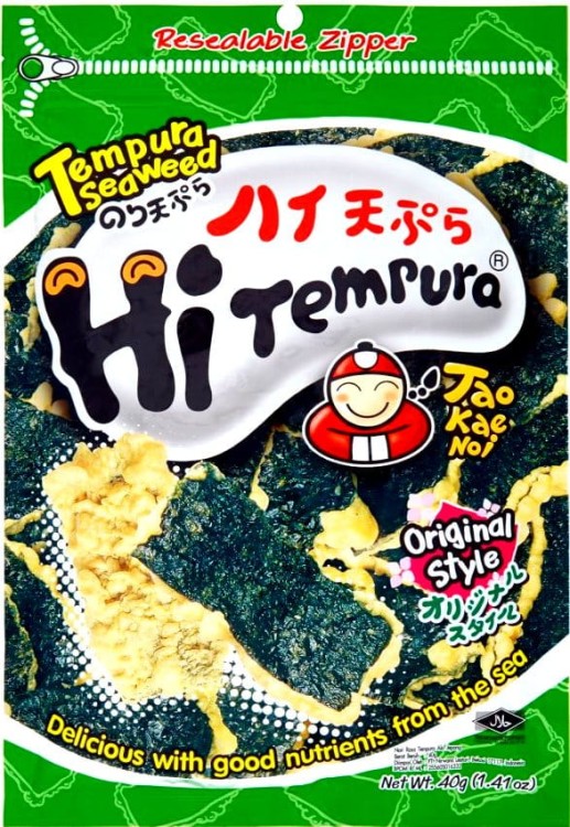 Tajskie Chrupiące Snacki z Glonów Wodorostów Nori w Tempurze Original 40g TAO KAE NOI BRAND