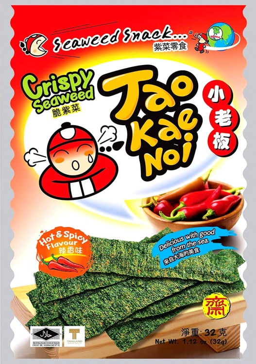 Tajskie Chrupiące Snacki z Glonów Wodorostów Nori Ostre 32g TAO KAE NOI BRAND