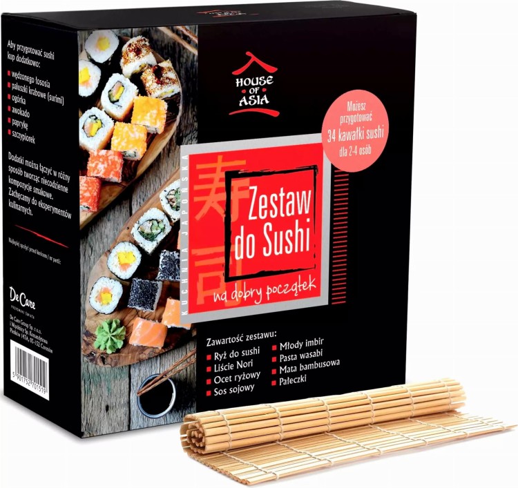 Zestaw Do Przygotowania Sushi Starter 34 Rolki Na Prezent HOUSE OF ASIA