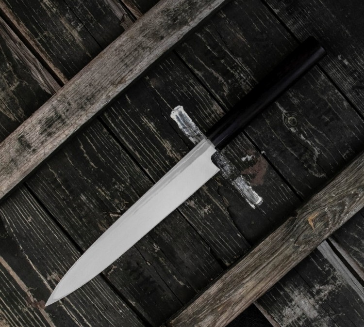 Hideo Kitaoka Shirogami Satin Damascus Japoński Nóż Yanagi Sashimi Do Sushi 21cm