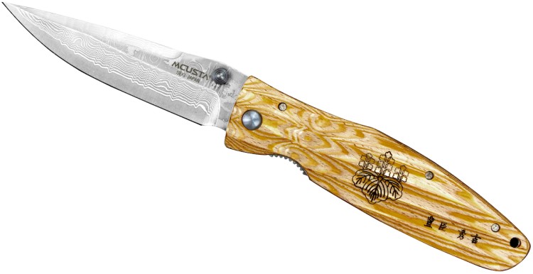 Mcusta Zanmai Sengoku Yellow Pakka Damascus Japoński Nóż Składany 8,6cm