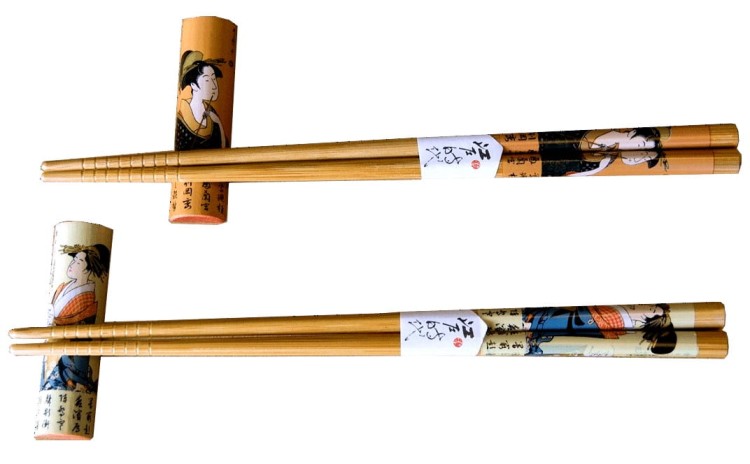 Zestaw Japońskich Pałeczek z Podstawką w Pudełku z Motywem Gejszy 2 Pary 22,5cm ORIENTAL ESSENTIALS
