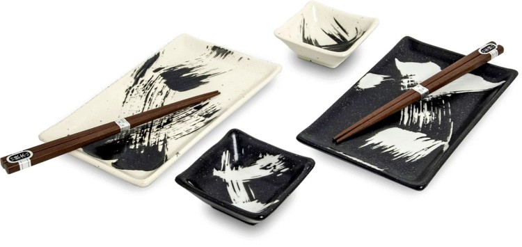 Zestaw Ceramiki Do Sushi Komplet Biało Czarny Ceramika Dla 2 Osób EDO JAPAN
