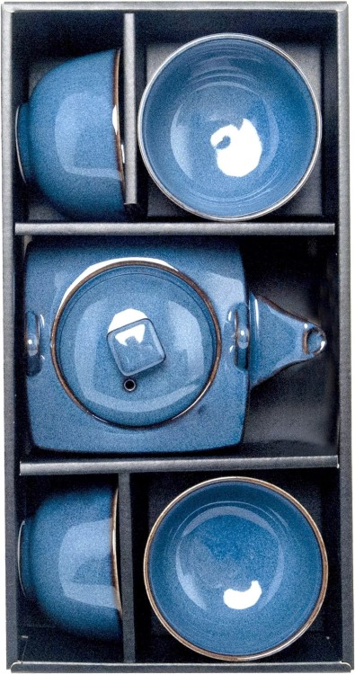 Japoński Elegancki Porcelanowy Niebieski Zestaw Do Herbaty 5 Elementów Dzbanek 600ml EMRO AZIATICA