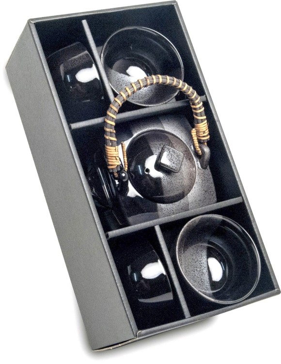 Japoński Elegancki Zestaw Do Herbaty Szaro Czarny 5 Elementów Dzbanek 600ml EMRO AZIATICA