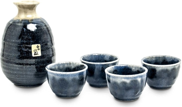 Ciemno Niebieski Ceramiczny Zestaw Komplet Do Podawania Japońskiego Sake EDO JAPAN