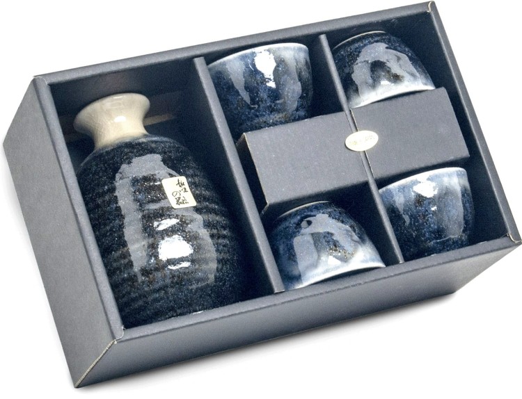 Ciemno Niebieski Ceramiczny Zestaw Komplet Do Podawania Japońskiego Sake EDO JAPAN