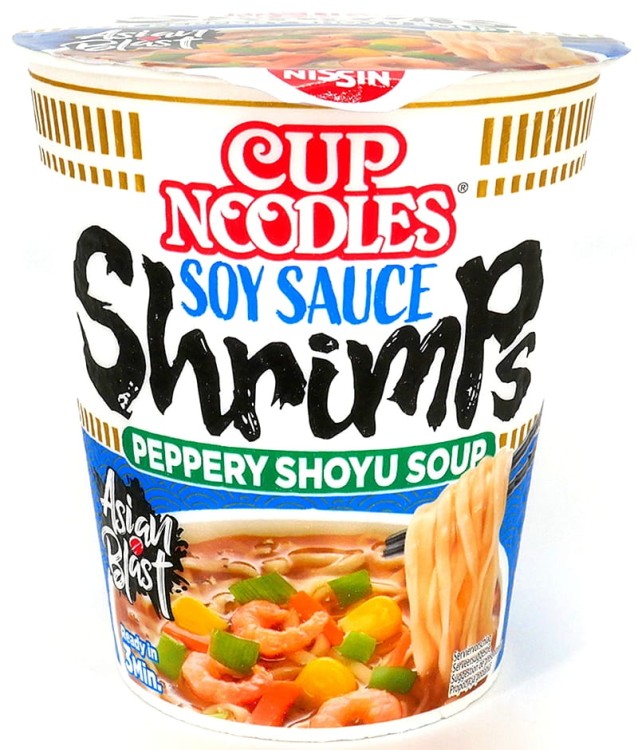 Japońska Zupka Błyskawiczna Makaron Instant Ramen Krewetki Shoyu Kubek Cup 63g NISSIN