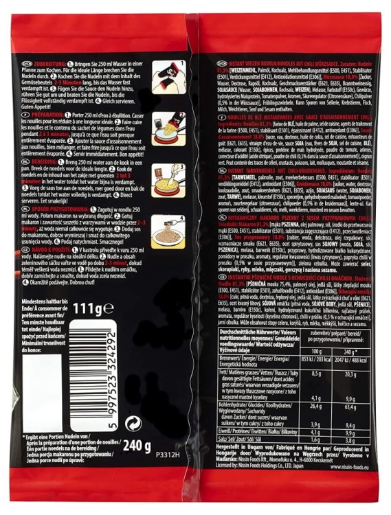 Japońska Zupka Błyskawiczna Makaron Instant Ramen Chili Soba 110g NISSIN