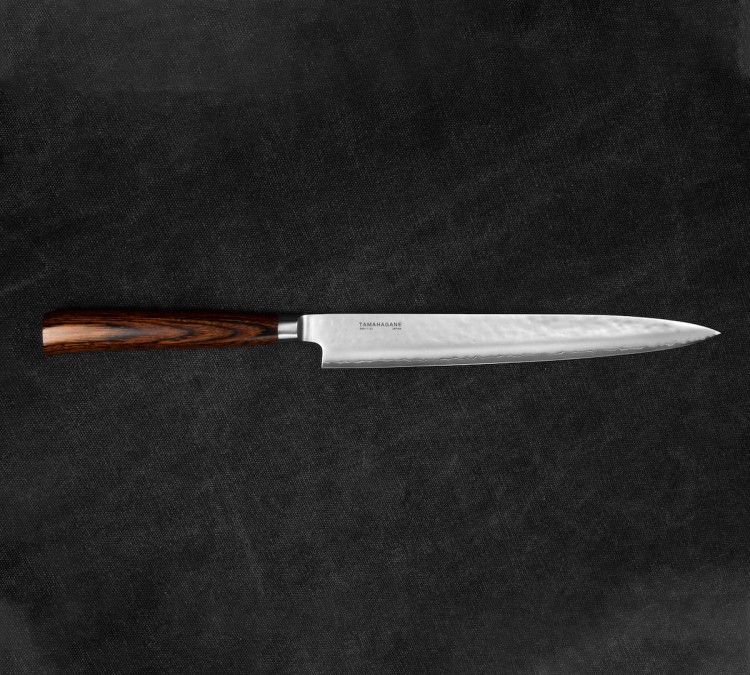 Tamahagane Tsubame Brown VG-5 Japoński Nóż Kuchenny Sashimi Do Sushi Filetowania 61HRC 24cm
