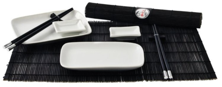 Zestaw Naczyń Ceramika Do Sushi Dla 2 Osób Kolor CZARNY 10 Elementów HS