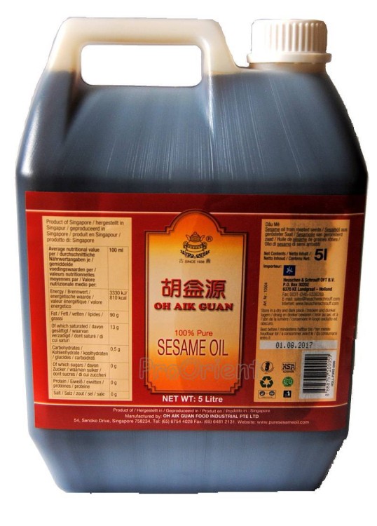 Olej Sezamowy z Prażonych Ziaren Sezamu Gastronomiczny 5000ml 5L OH AIK GUAN