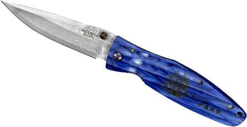 Mcusta Sengoku Blue Pakka Damascus Japoński Nóż Składany 8,6cm