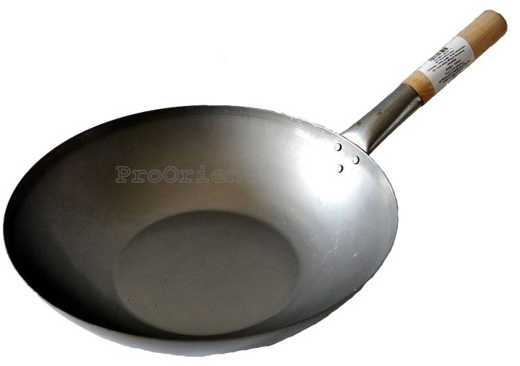 Chińska Duża Patelnia Wok Stal Węglowa PŁASKIE DNO Średnica 14 Cali 35cm JADE TEMPLE