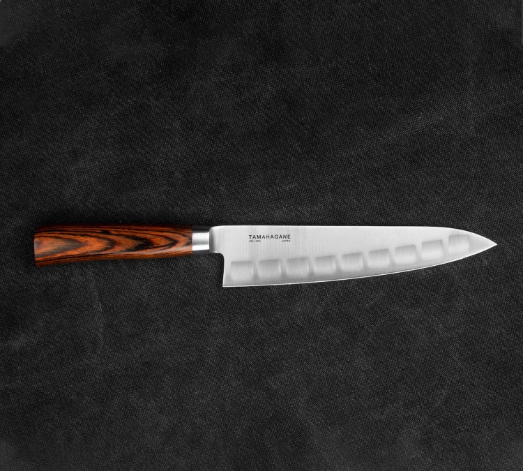 Tamahagane SAN Brown Nóż Szefa Kuchni Żłobiony 21cm