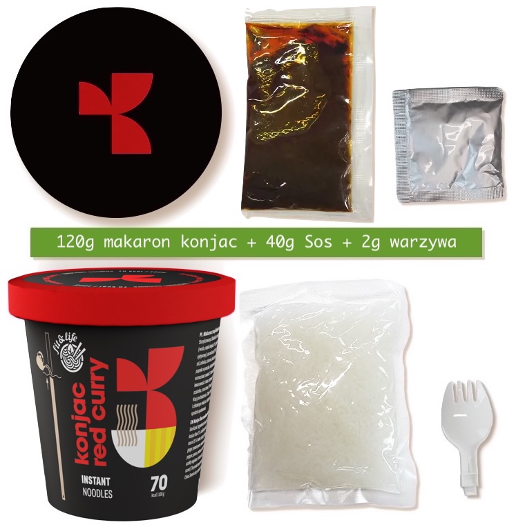Makaron Bezglutenowy Instant z Mąki Konjac z Sosem Red Curry Noodles KETO 162g FIT & LIFE
